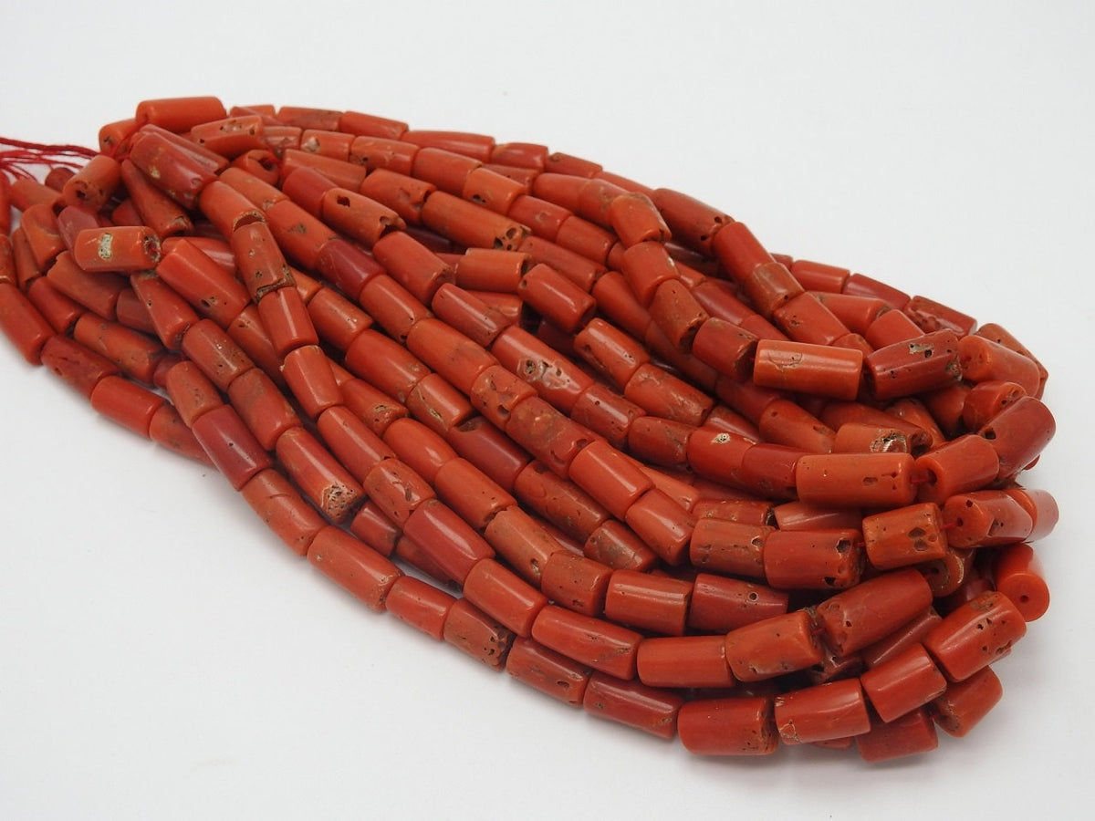 Natural Red Coral Smooth Tube Drum Barrel Shape Bead 14 Inches Strand 5X4 To 10X5MM Approx Wholesale Supplies Gemstone For Jewelry BK-CR2