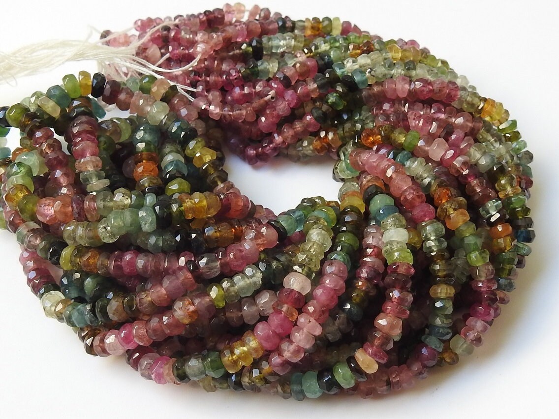 Natural Multi Tourmaline Faceted Rondelle Beads Wholesale | Colorful Gemstone Roundel For Jewelry Making Supplies | New Arrival Strand
