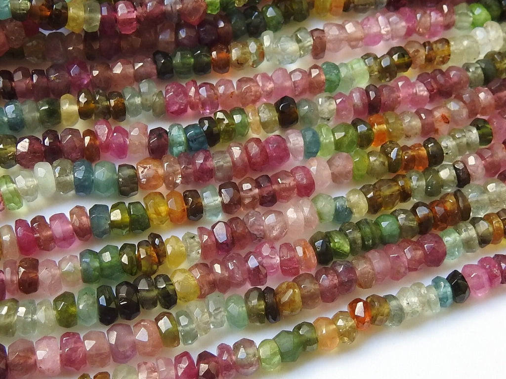 Natural Multi Tourmaline Faceted Rondelle Beads Wholesale | Colorful Gemstone Roundel For Jewelry Making Supplies | New Arrival Strand