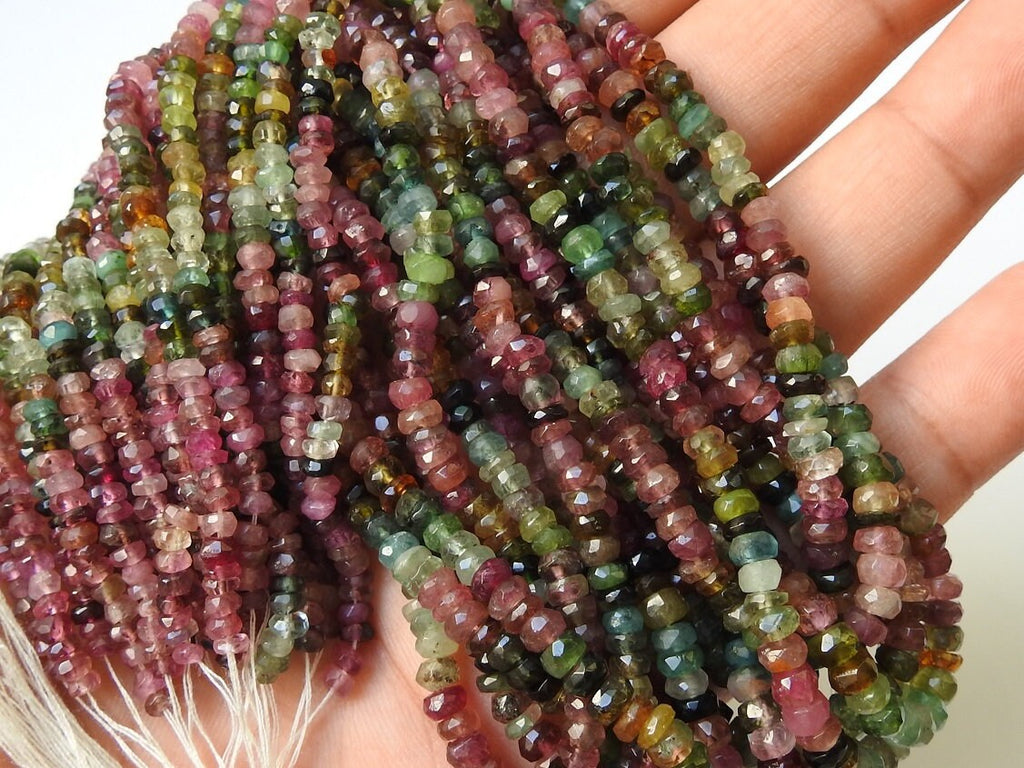 Natural Multi Tourmaline Faceted Rondelle Beads Wholesale | Colorful Gemstone Roundel For Jewelry Making Supplies | New Arrival Strand