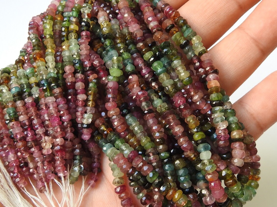 Natural Multi Tourmaline Faceted Rondelle Beads Wholesale | Colorful Gemstone Roundel For Jewelry Making Supplies | New Arrival Strand