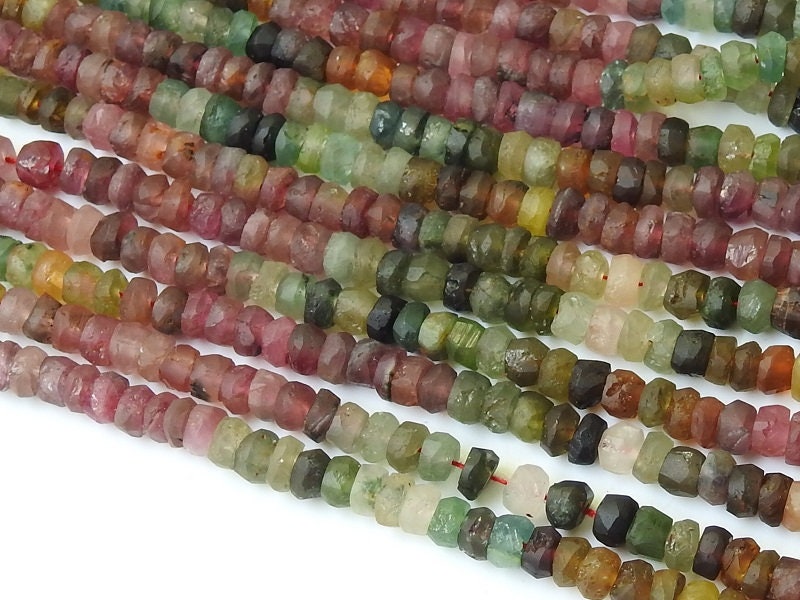 Natural Multi Tourmaline Smooth Matte Beads, 16 Inch Roundel Strand, Polished Stone for Jewelry Making, Wholesale Gemstone Supplies PME-B6