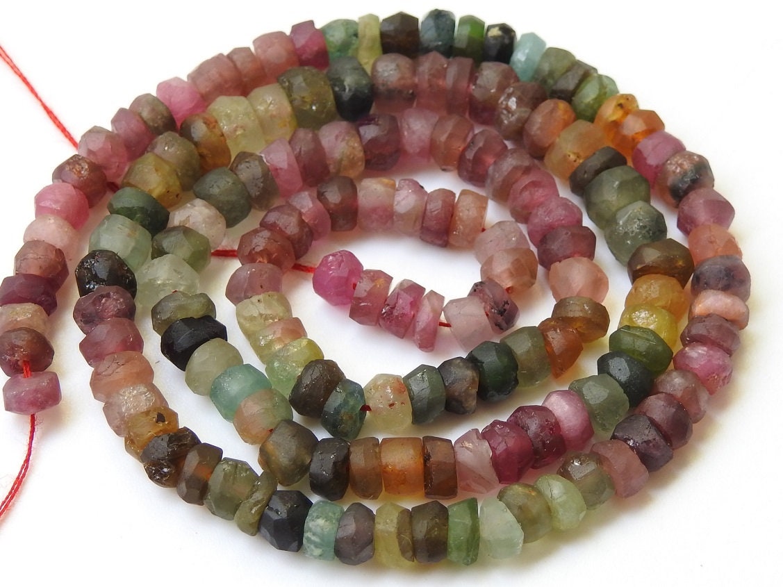 Natural Multi Tourmaline Smooth Matte Beads, 16 Inch Roundel Strand, Polished Stone for Jewelry Making, Wholesale Gemstone Supplies PME-B6