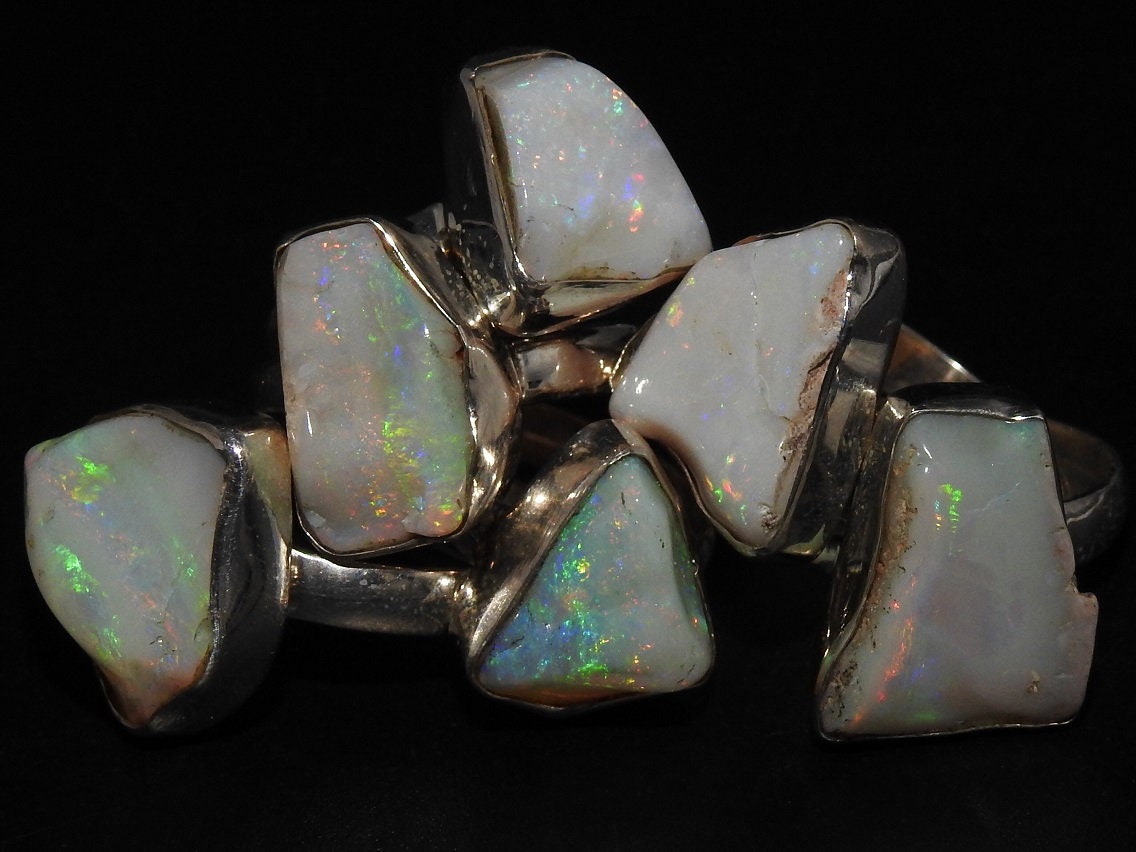 Australian Opal Natural Polished Rough 925 Sterling Silver Ring 15-10MM Long Gift For Her Fashionable Jewelry New Arrival MS