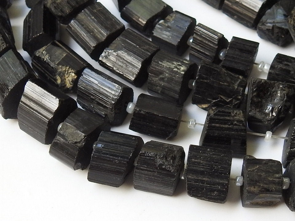 Black Tourmaline Natural Crystal Rough Bead-Nugget Loose Raw Stone-Minerals Gemstone-Wholesaler Supplies-8Inches Strand R2
