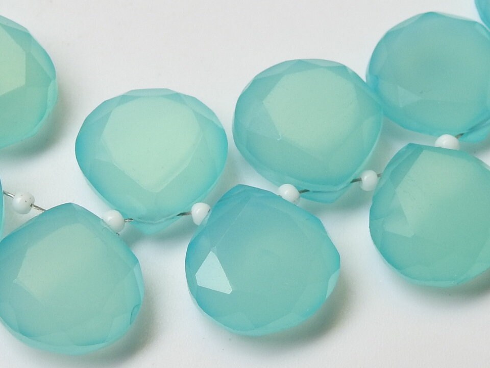 Aqua Blue Chalcedony Teardrop-Step Cut Faceted-Heart Shape-For Making Jewelry-2Piece 14X14MM PME-CY2