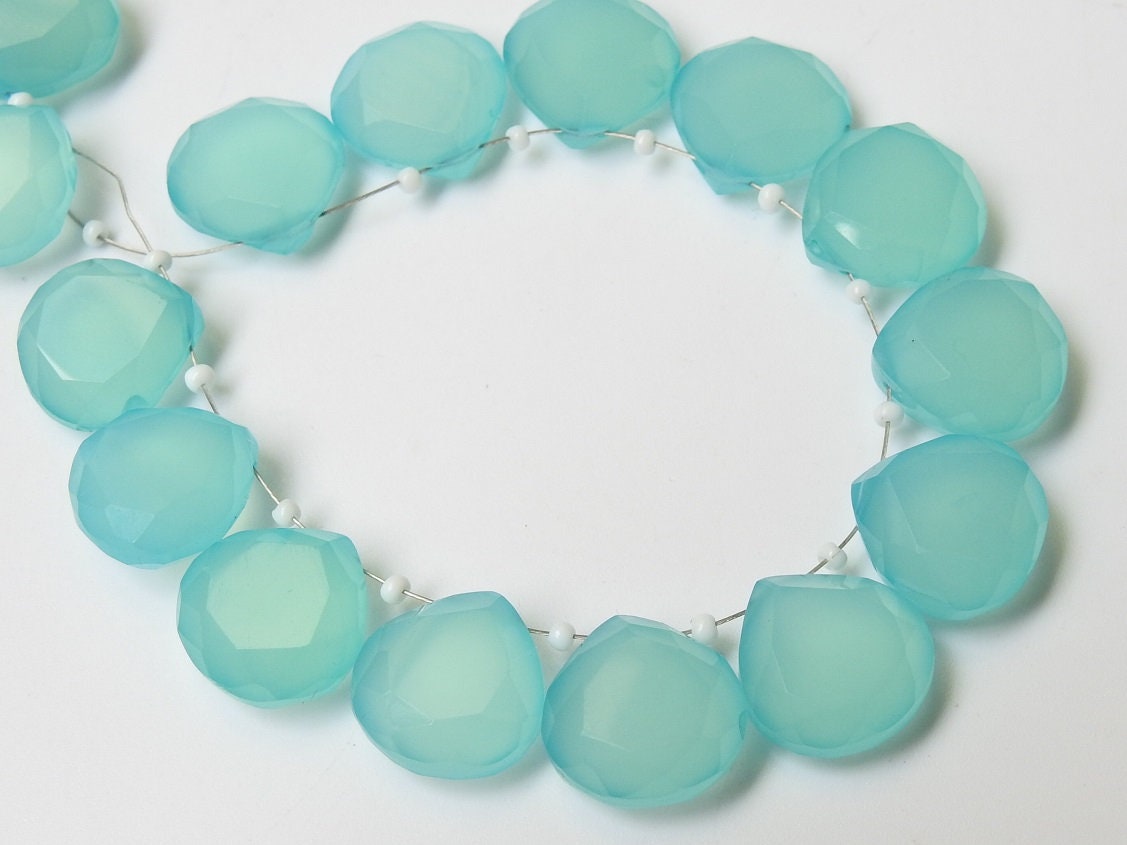 Aqua Blue Chalcedony Teardrop-Step Cut Faceted-Heart Shape-For Making Jewelry-2Piece 14X14MM PME-CY2