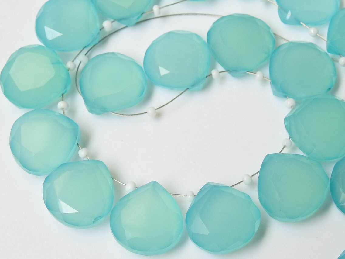 Aqua Blue Chalcedony Teardrop-Step Cut Faceted-Heart Shape-For Making Jewelry-2Piece 14X14MM PME-CY2
