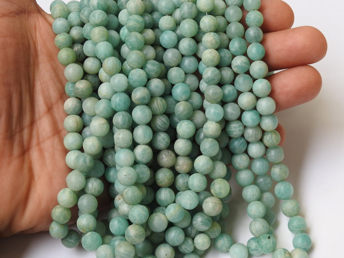 Natural Matte Amazonite Round Beads, 16 Inch Strand For Jewelry Making, Frosted Dull Polish Loose Gemstone Wholesale Supplies