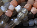 Natural Multi Moonstone Faceted Cube Beads, 8 Inch Strand Box Shape Cuboid Loose Gemstone, Wholesale Crystals for Jewelry Making Supply
