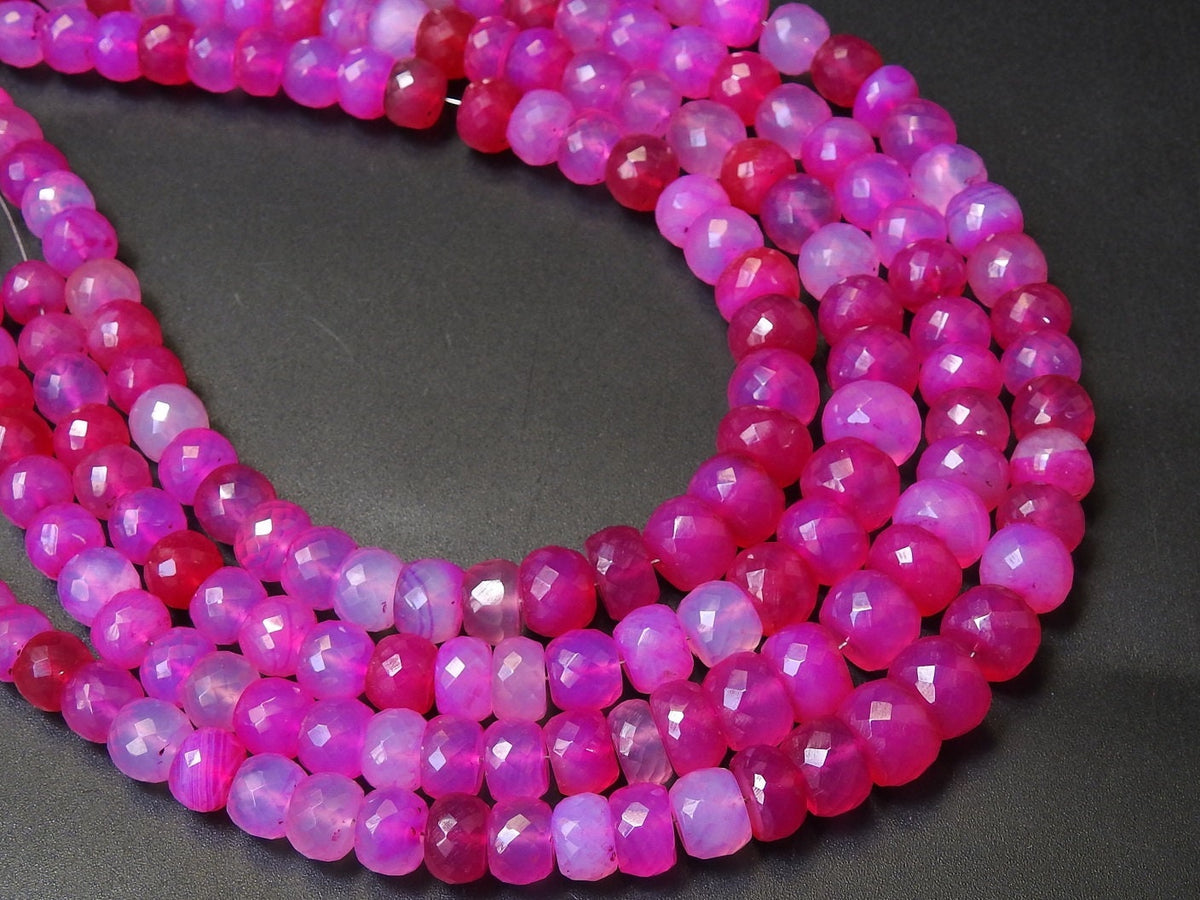 Rubellite Hot Pink Chalcedony Faceted Roundel Beads 7To8MM Approx, 8Inches Strand Natural Stone For Making Jewelry Wholesaler Supplies
