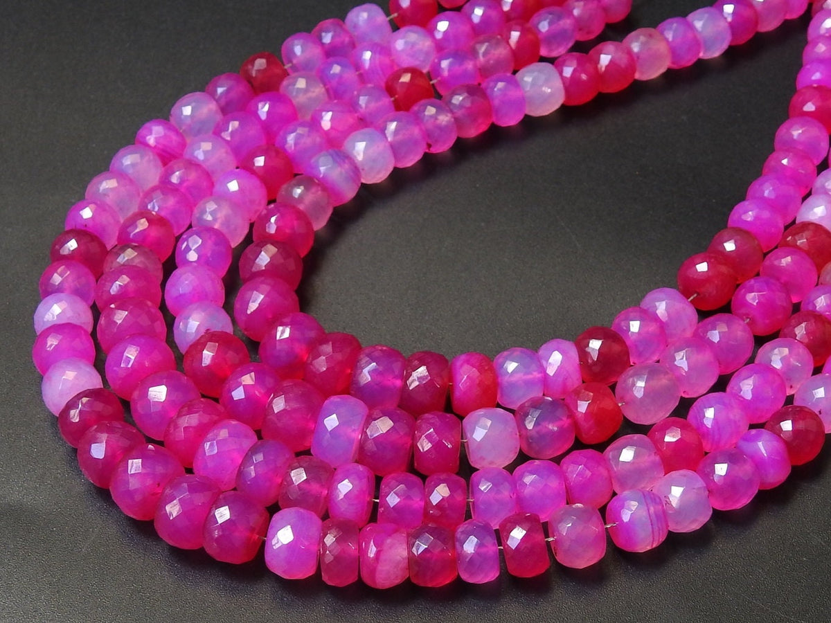 Rubellite Hot Pink Chalcedony Faceted Roundel Beads 7To8MM Approx, 8Inches Strand Natural Stone For Making Jewelry Wholesaler Supplies