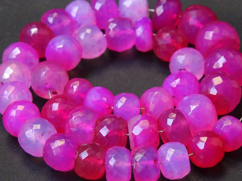 Rubellite Hot Pink Chalcedony Faceted Roundel Beads 7To8MM Approx, 8Inches Strand Natural Stone For Making Jewelry Wholesaler Supplies