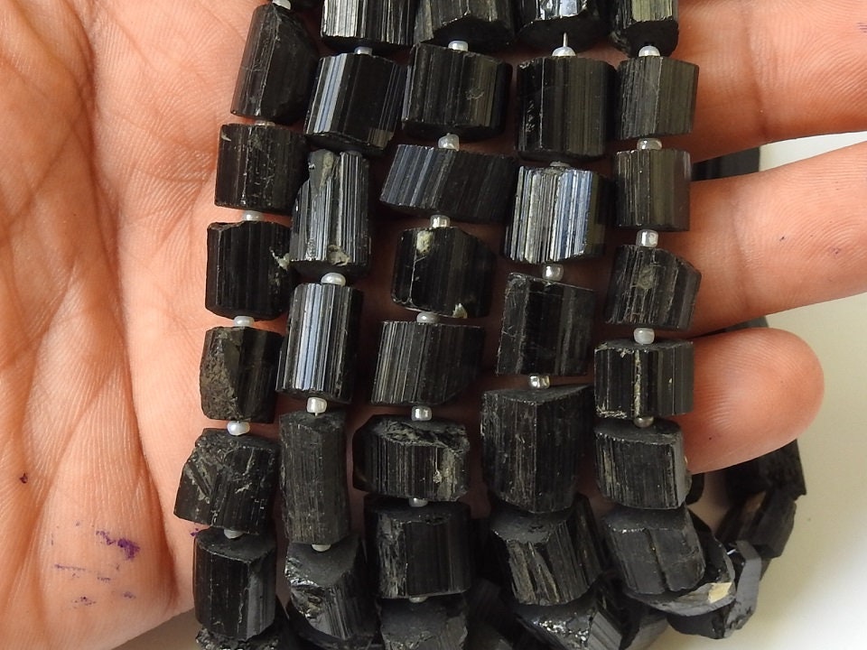 Black Tourmaline Natural Crystal Rough Bead-Nugget Loose Raw Stone-Minerals Gemstone-Wholesaler Supplies-8Inches Strand R2