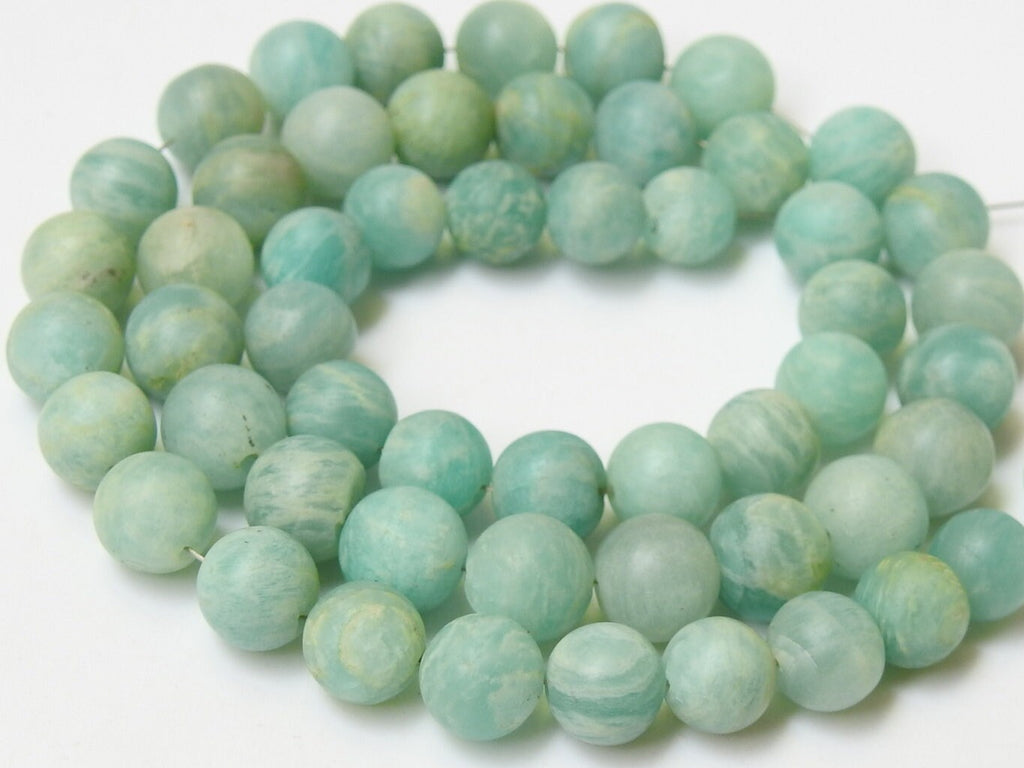 Natural Matte Amazonite Round Beads, 16 Inch Strand For Jewelry Making, Frosted Dull Polish Loose Gemstone Wholesale Supplies