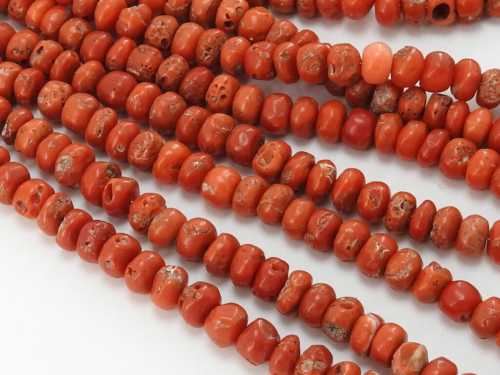 Natural Red Coral Smooth Roundel Beads 8 Inch Strand for Jewelry Making Supplies BK-CR2