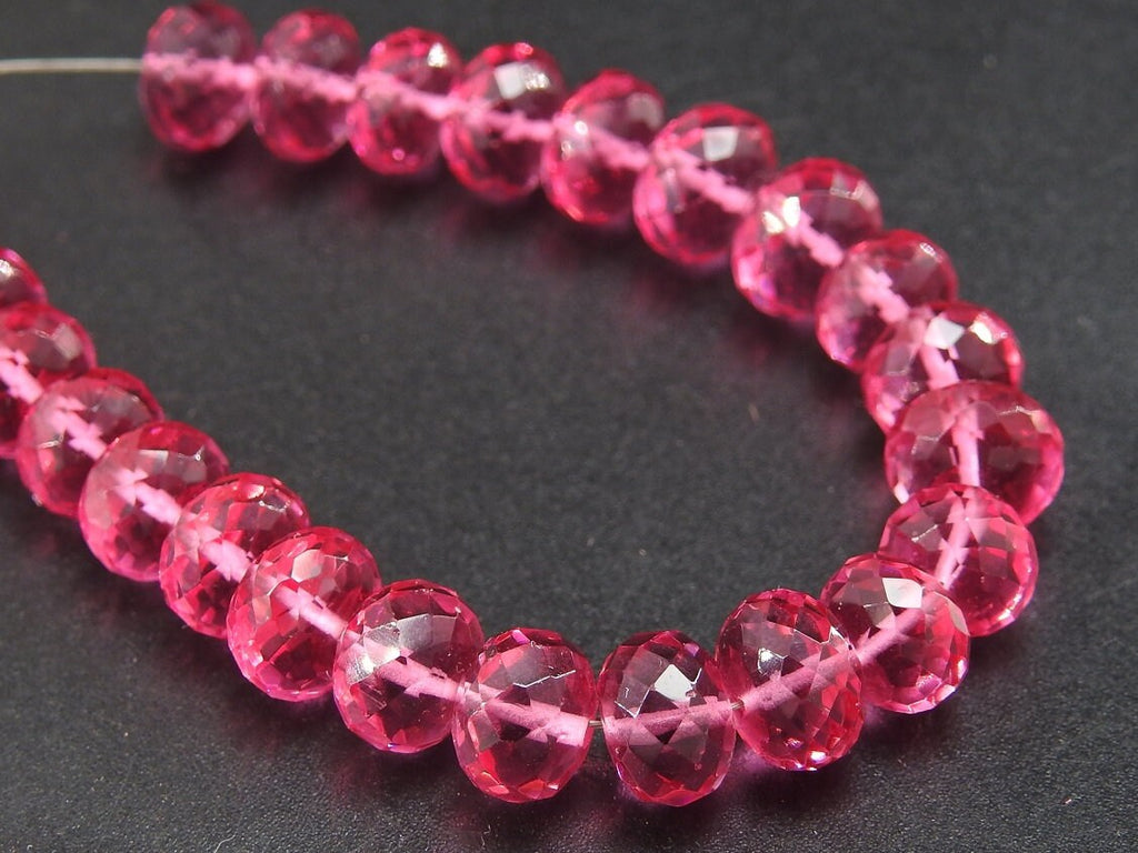 Rubellite Pink Quartz Faceted Roundel Beads 7-8mm 4 Inch Strand Jewelry Making PME-QC