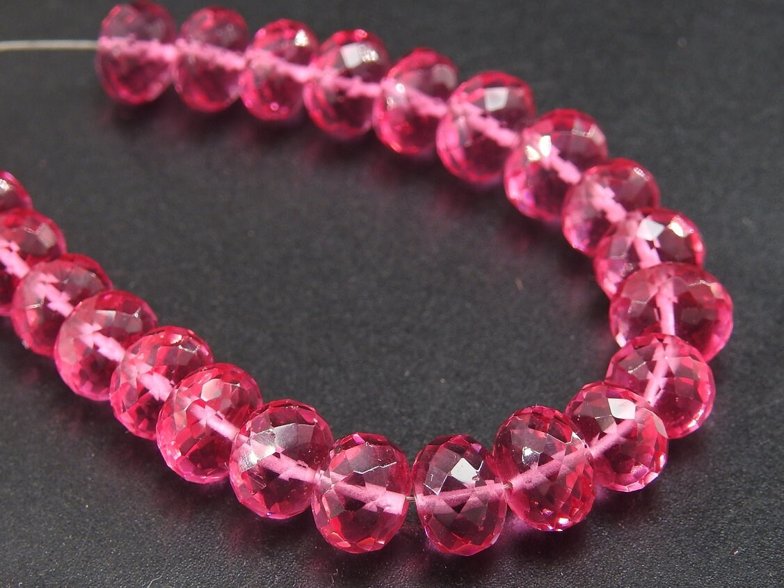 Rubellite Pink Quartz Faceted Roundel Beads 7-8mm 4 Inch Strand Jewelry Making PME-QC