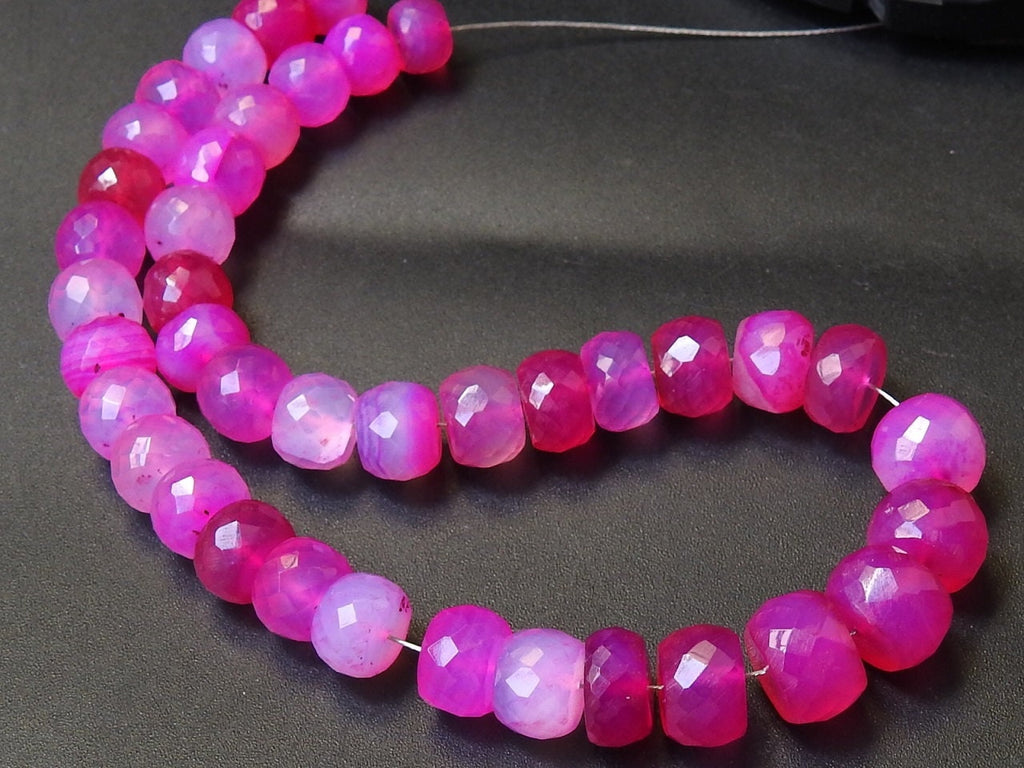Rubellite Hot Pink Chalcedony Faceted Roundel Beads 7To8MM Approx, 8Inches Strand Natural Stone For Making Jewelry Wholesaler Supplies
