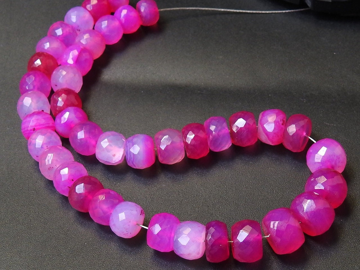 Rubellite Hot Pink Chalcedony Faceted Roundel Beads 7To8MM Approx, 8Inches Strand Natural Stone For Making Jewelry Wholesaler Supplies