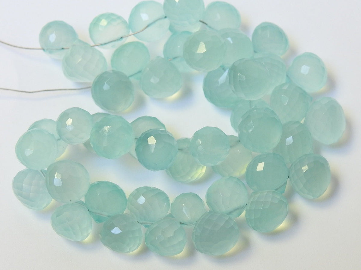 Aqua Blue Chalcedony Faceted Onion Shape Briolette 4Inch Strand 8X8To6X6MM Wholesaler Supplies New Arrival PME-CY2