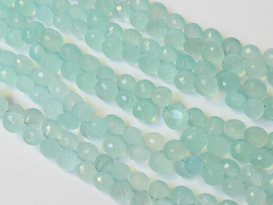 Aqua Blue Chalcedony Faceted Onion Shape Briolette 4Inch Strand 8X8To6X6MM Wholesaler Supplies New Arrival PME-CY2