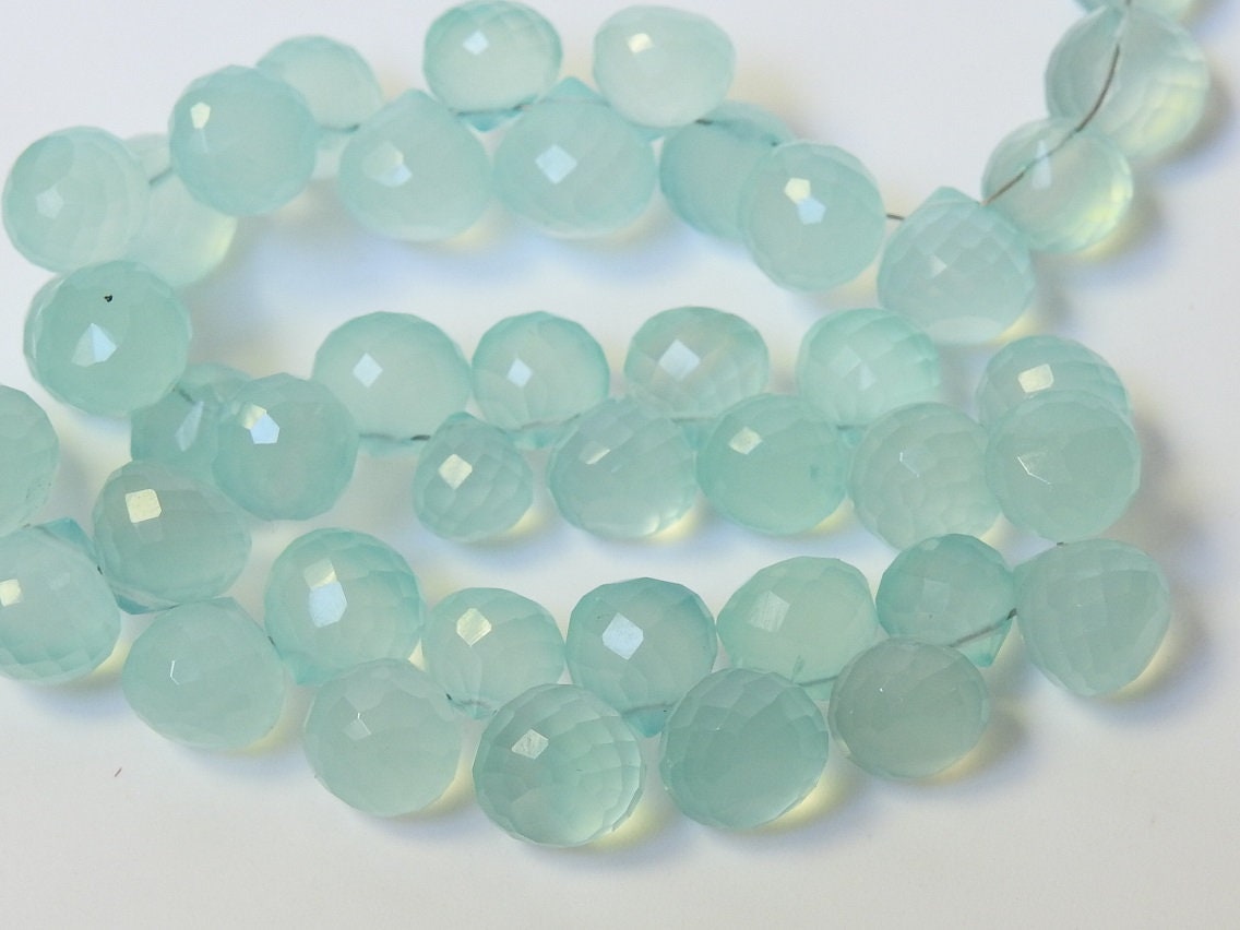 Aqua Blue Chalcedony Faceted Onion Shape Briolette 4Inch Strand 8X8To6X6MM Wholesaler Supplies New Arrival PME-CY2
