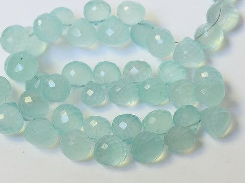 Aqua Blue Chalcedony Faceted Onion Shape Briolette 4Inch Strand 8X8To6X6MM Wholesaler Supplies New Arrival PME-CY2