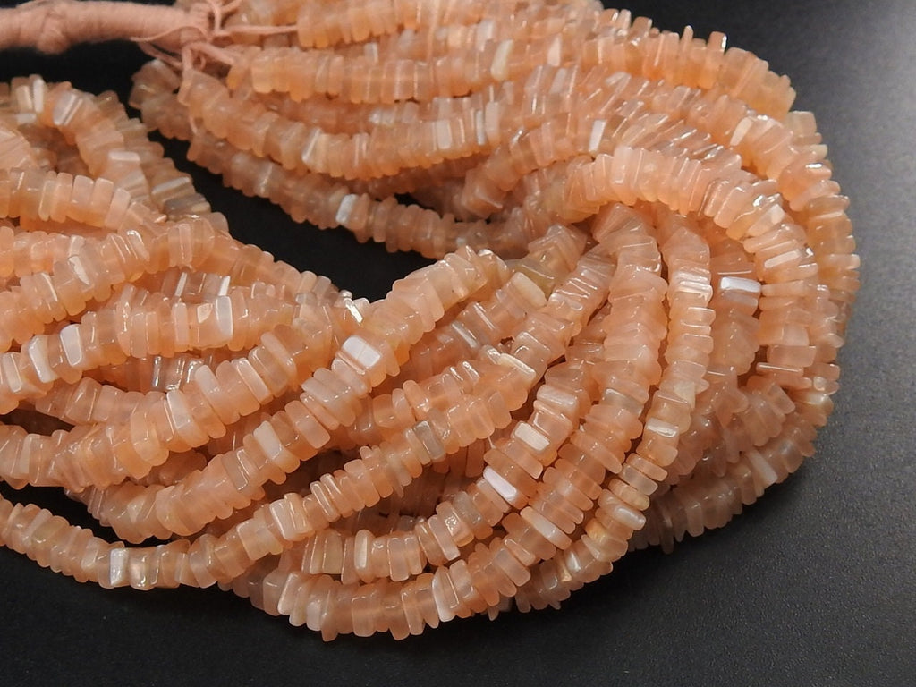 Natural Peach Moonstone Smooth Heishe Beads 16Inch Polished Square Cushion Gemstone Strand PME-H1