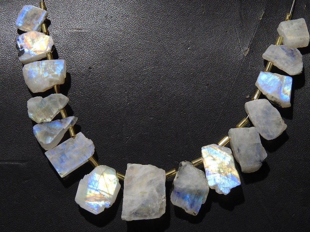 White Rainbow Moonstone Multi Flashy Fire Natural Polished Rough Slice Loose Raw Stone 15Piece Strand 25To12mm Long Approx Gemstone Crystal