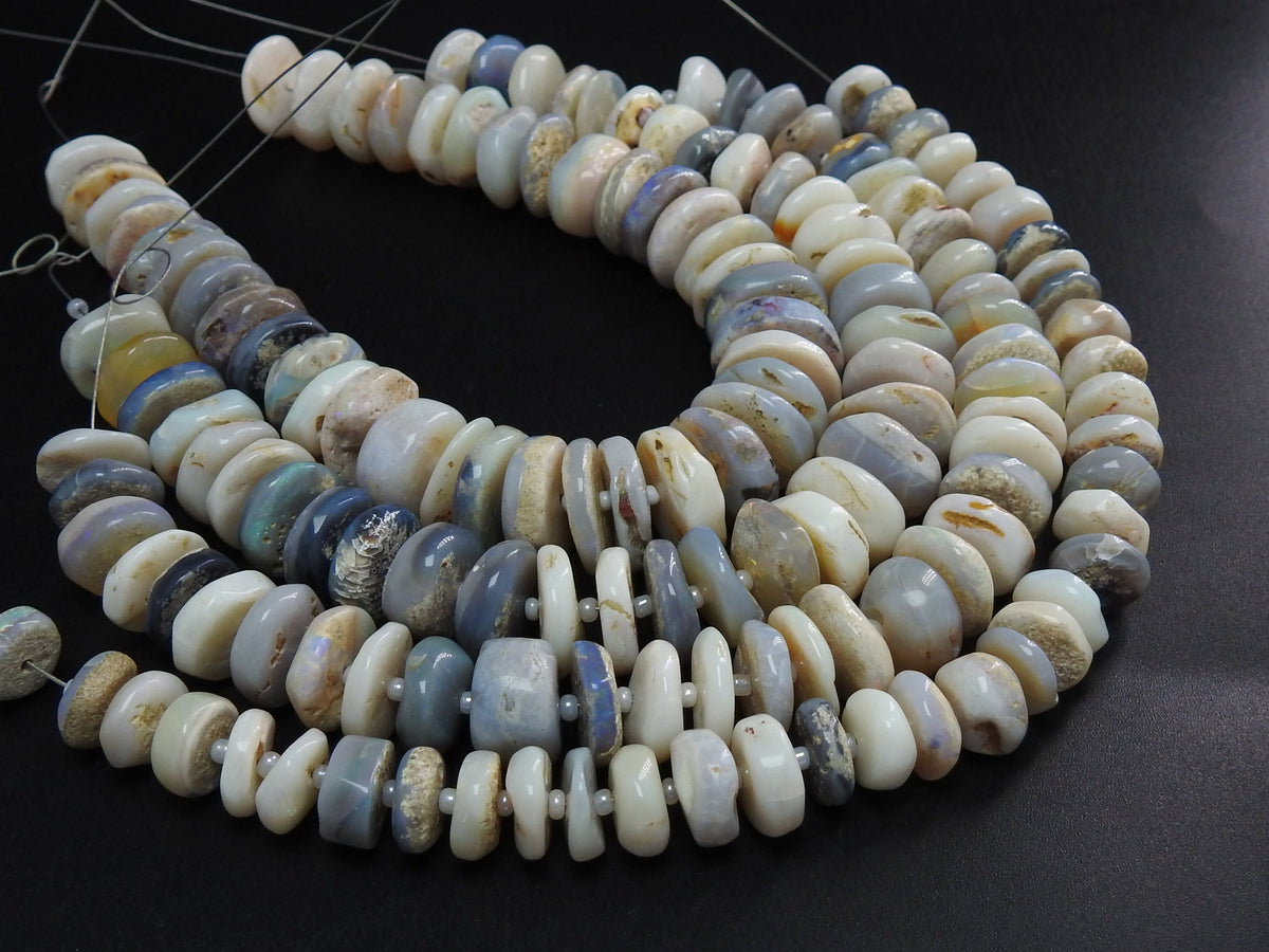 Australian Opal Multi Colors Smooth Coin Button Tire Bead 8Inches Strand Natural Stone Precious Gemstone Fire Rondelle DIY Jewelry Making WM