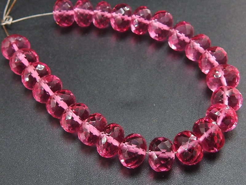Rubellite Pink Quartz Faceted Roundel Beads 7-8mm 4 Inch Strand Jewelry Making PME-QC