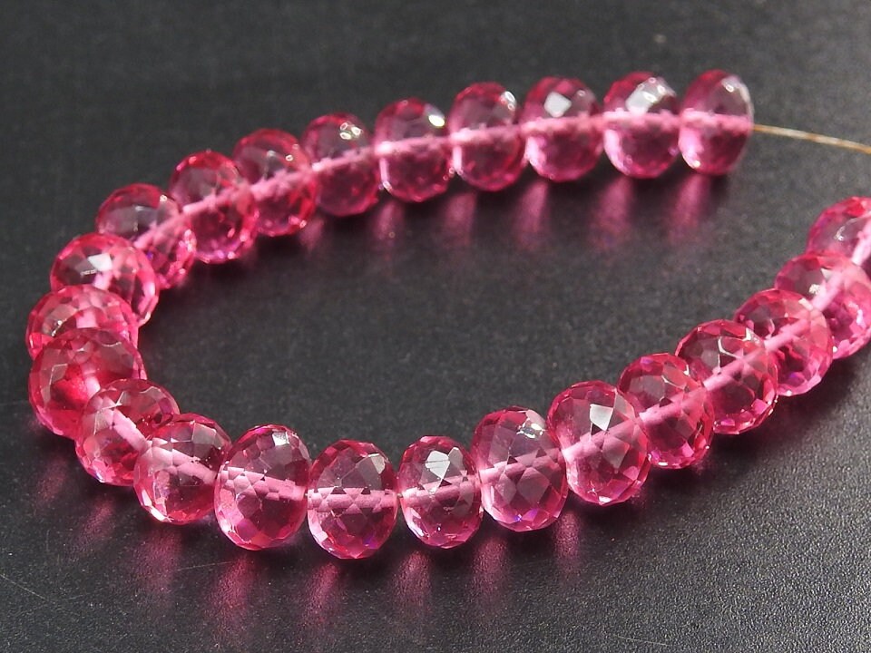 Rubellite Pink Quartz Faceted Roundel Beads 7-8mm 4 Inch Strand Jewelry Making PME-QC