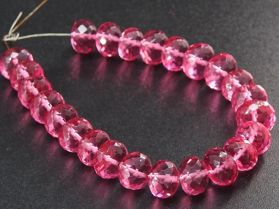 Rubellite Pink Quartz Faceted Roundel Beads 7-8mm 4 Inch Strand Jewelry Making PME-QC