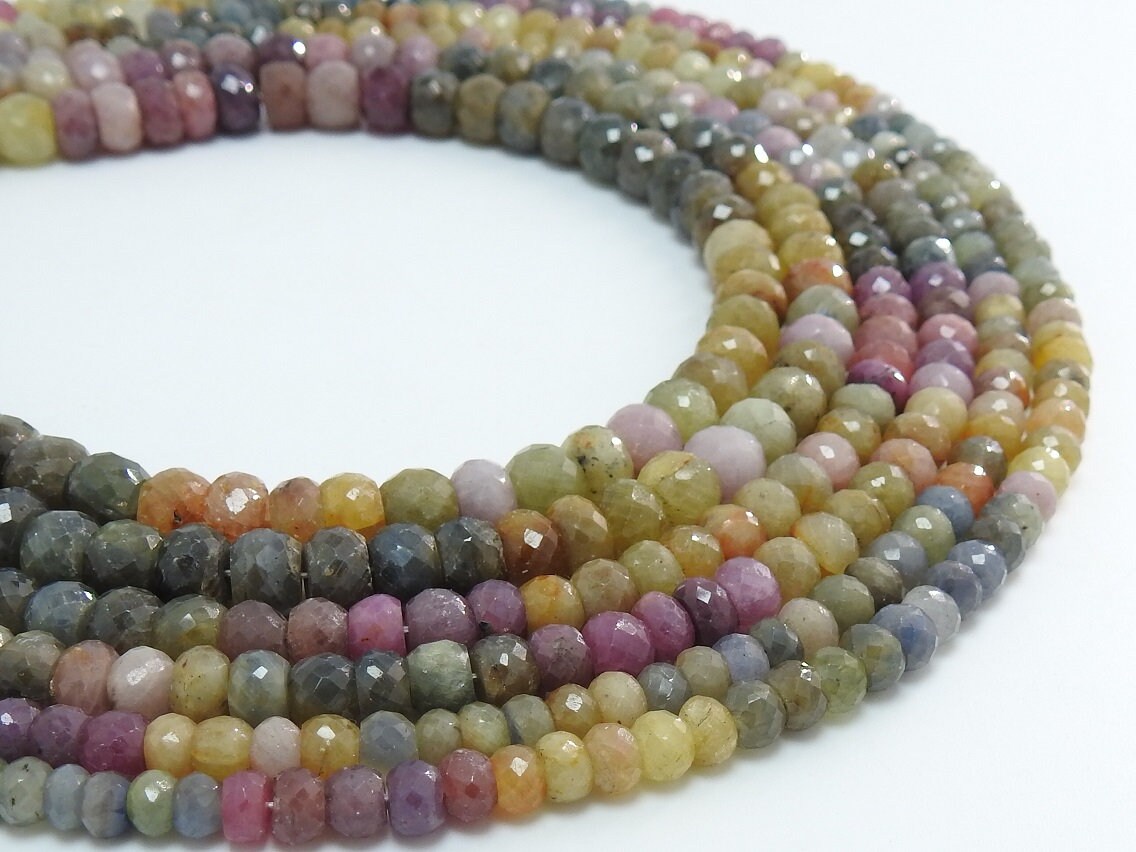 Natural Multi Shaded Sapphire Faceted Rondell Beads 16Inches Strand Loose Gemstone for Jewelry Making Wholesaler Supplies Craft DIY PME-B6