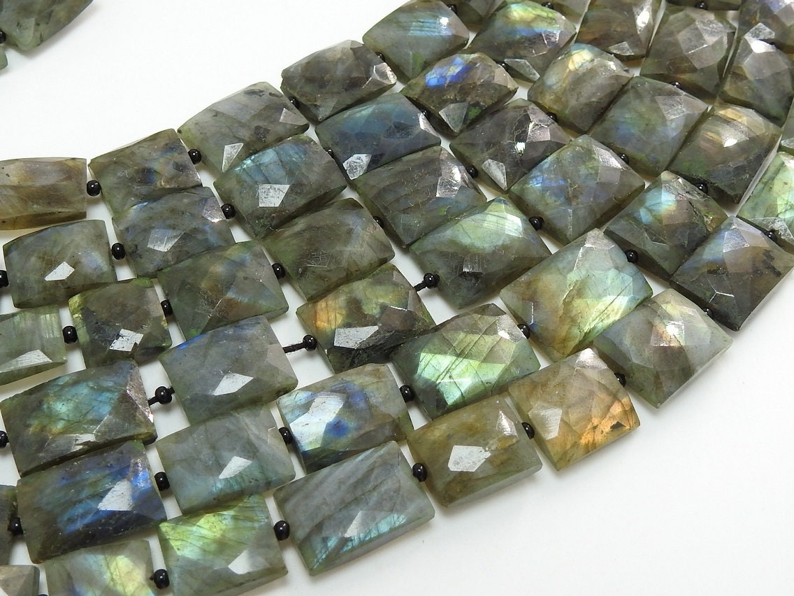 Labradorite Multi Fire Faceted Baguette Bead 10Inches Strand 14x10 To 11x9mm Approx Wholesaler Supplies Natural Stone Flash Gemstone PME-B5