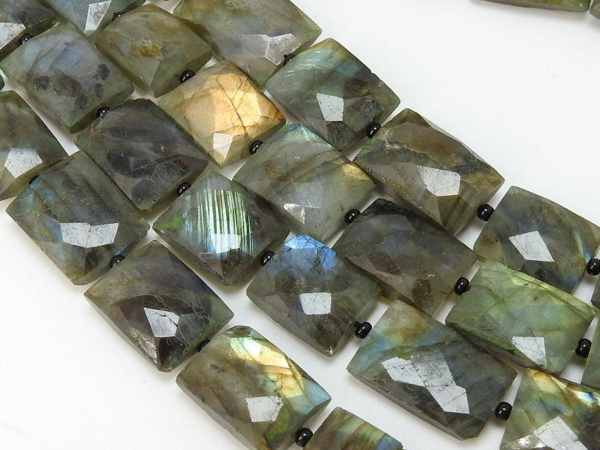 Labradorite Multi Fire Faceted Baguette Bead 10Inches Strand 14x10 To 11x9mm Approx Wholesaler Supplies Natural Stone Flash Gemstone PME-B5