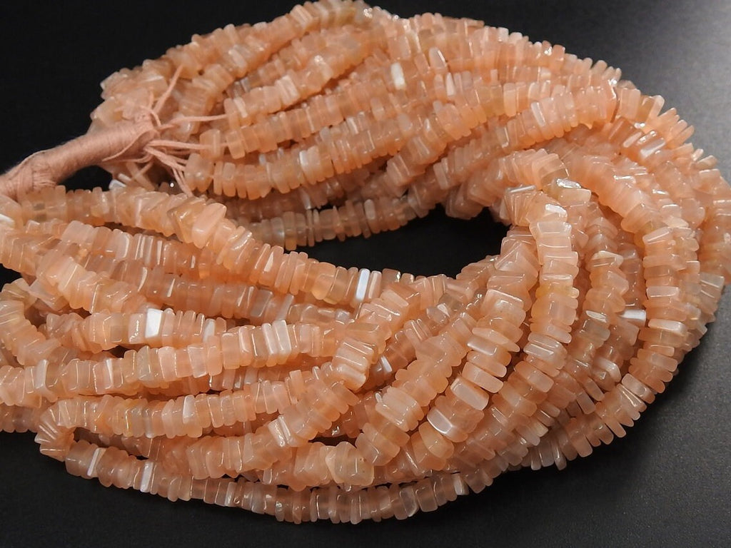 Natural Peach Moonstone Smooth Heishe Beads 16Inch Polished Square Cushion Gemstone Strand PME-H1