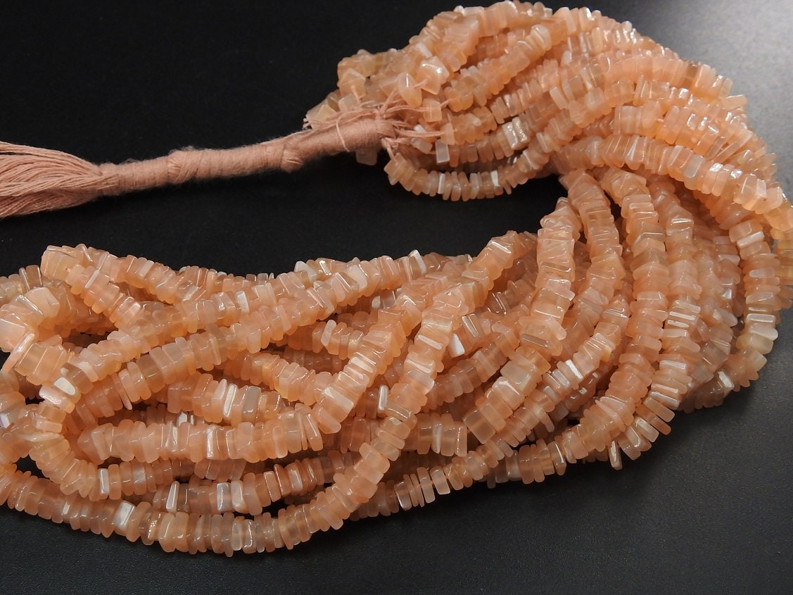 Natural Peach Moonstone Smooth Heishe Beads 16Inch Polished Square Cushion Gemstone Strand PME-H1