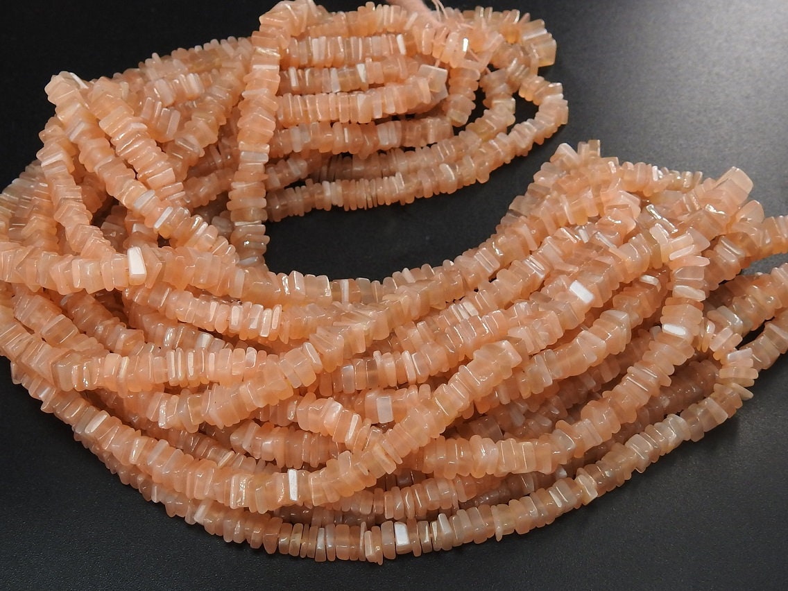 Natural Peach Moonstone Smooth Heishe Beads 16Inch Polished Square Cushion Gemstone Strand PME-H1