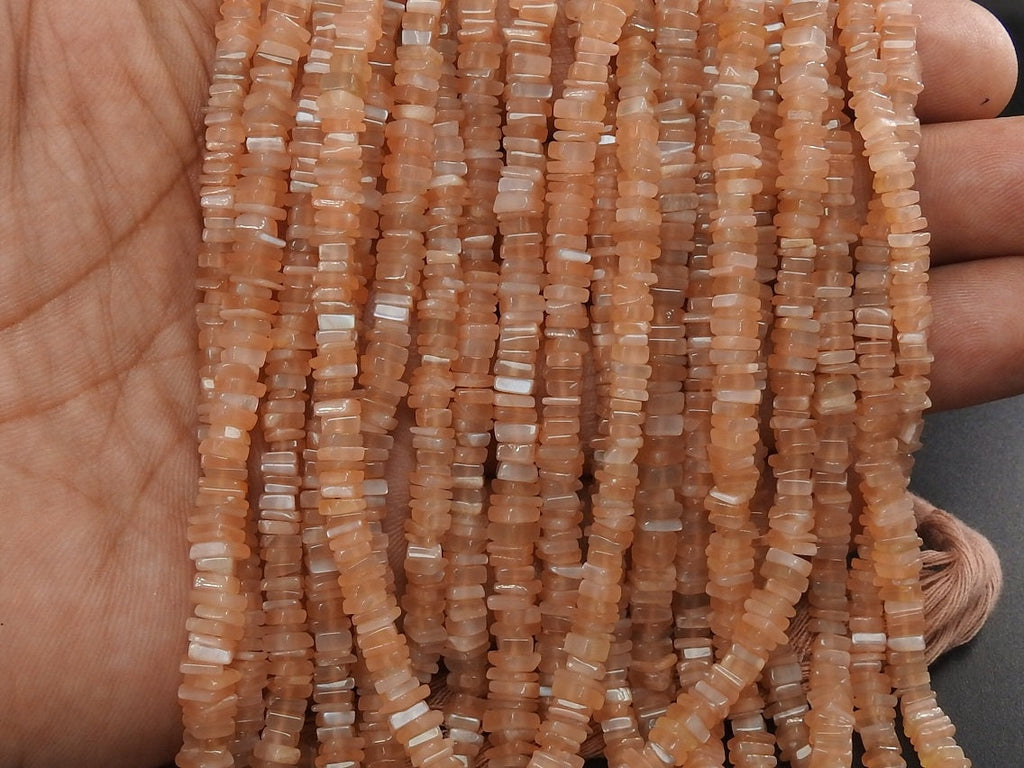 Natural Peach Moonstone Smooth Heishe Beads 16Inch Polished Square Cushion Gemstone Strand PME-H1