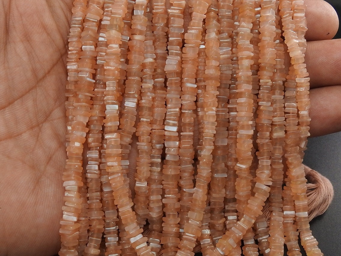Natural Peach Moonstone Smooth Heishe Beads 16Inch Polished Square Cushion Gemstone Strand PME-H1