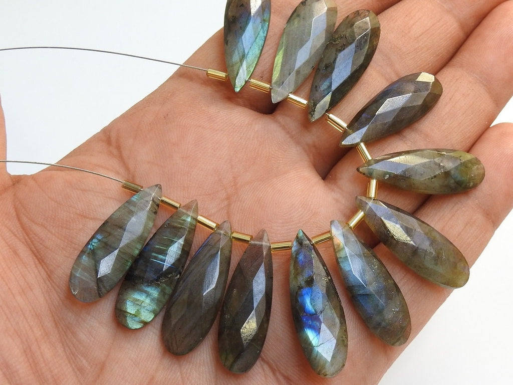 Faceted Labradorite Teardrop Beads, Multi Fire Stone, 30x10mm (2 Piece)