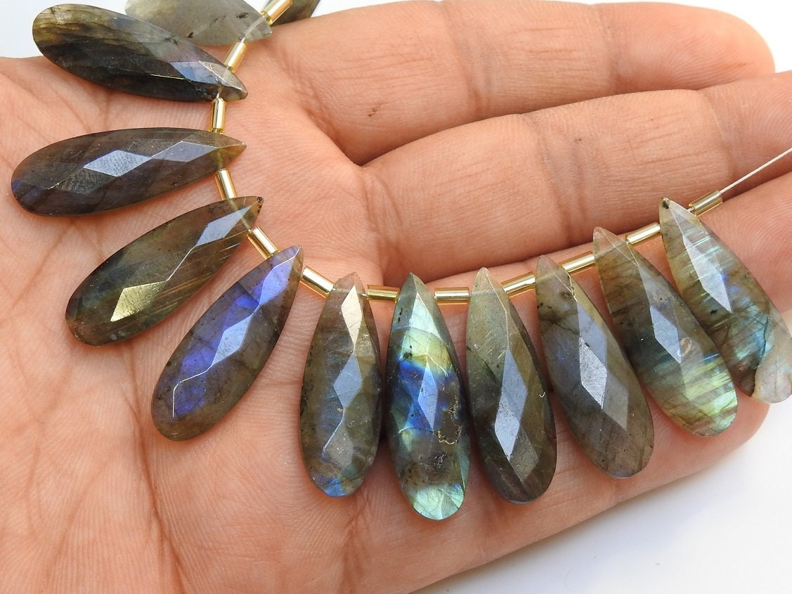 Faceted Labradorite Teardrop Beads, Multi Fire Stone, 30x10mm (2 Piece)