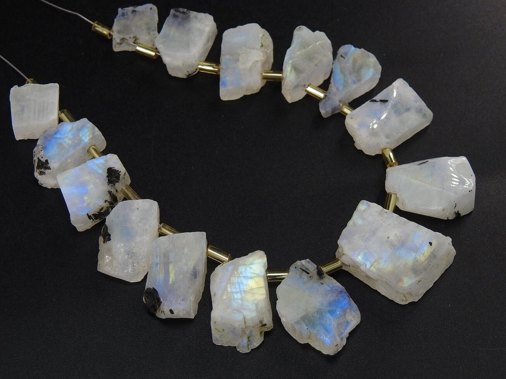 White Rainbow Moonstone Multi Flashy Fire Natural Polished Rough Slice Loose Raw Stone 15Piece Strand 25To12mm Long Approx Gemstone Crystal
