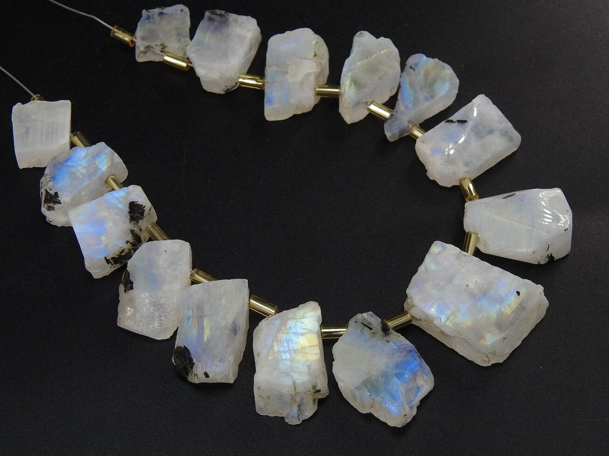 White Rainbow Moonstone Multi Flashy Fire Natural Polished Rough Slice Loose Raw Stone 15Piece Strand 25To12mm Long Approx Gemstone Crystal