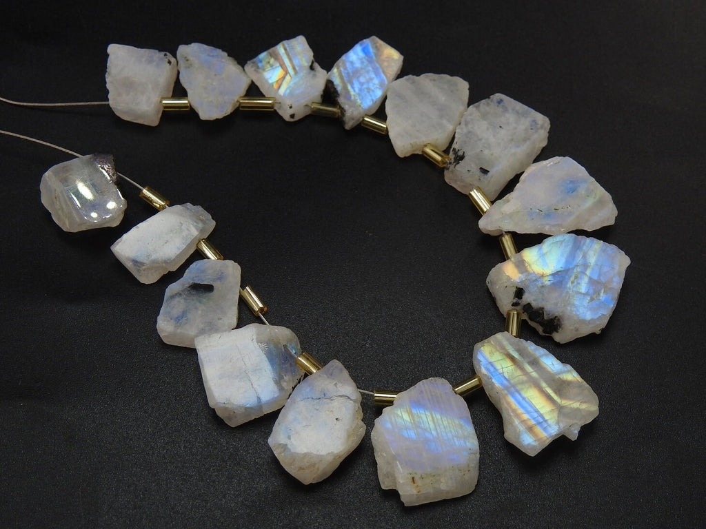 White Rainbow Moonstone Multi Flashy Fire Natural Polished Rough Slice Loose Raw Stone 15Piece Strand 25To12mm Long Approx Gemstone Crystal