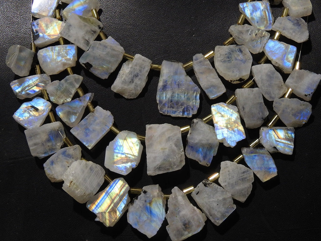 White Rainbow Moonstone Multi Flashy Fire Natural Polished Rough Slice Loose Raw Stone 15Piece Strand 25To12mm Long Approx Gemstone Crystal