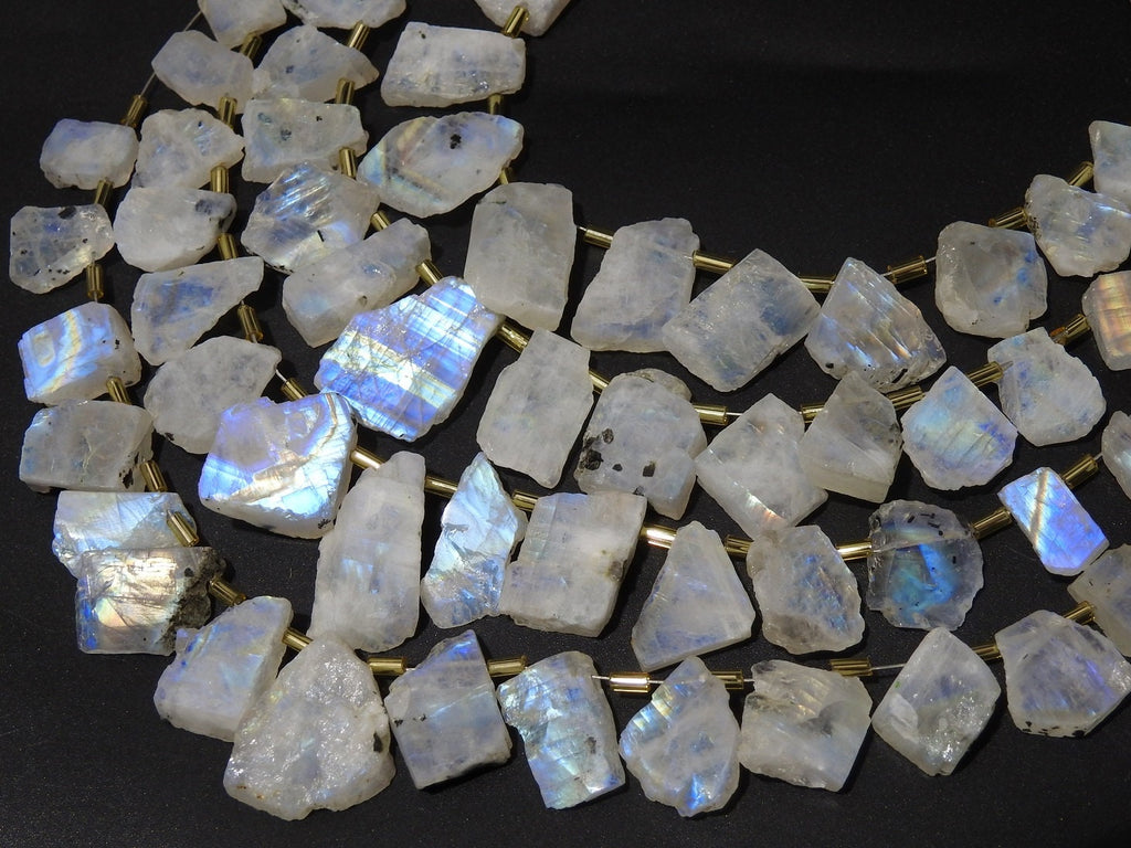 White Rainbow Moonstone Multi Flashy Fire Natural Polished Rough Slice Loose Raw Stone 15Piece Strand 25To12mm Long Approx Gemstone Crystal