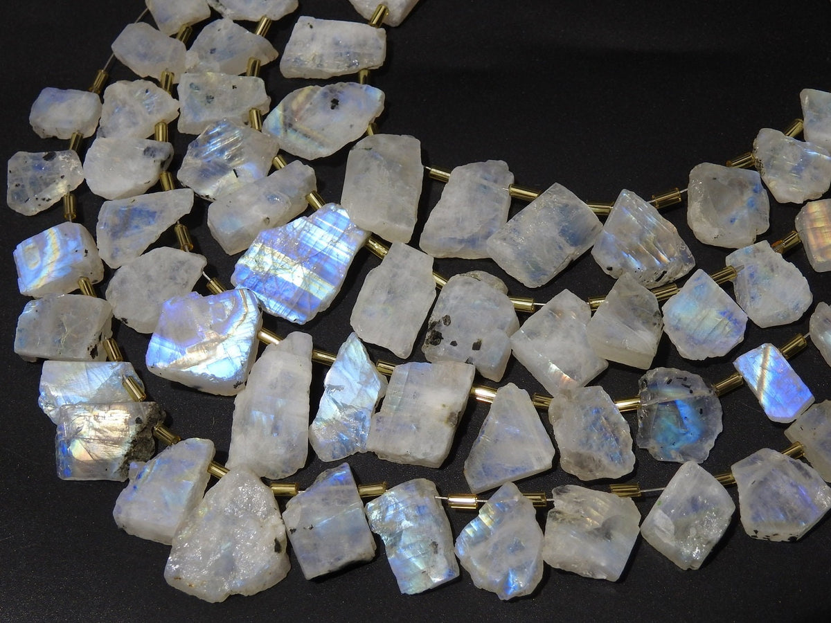 White Rainbow Moonstone Multi Flashy Fire Natural Polished Rough Slice Loose Raw Stone 15Piece Strand 25To12mm Long Approx Gemstone Crystal